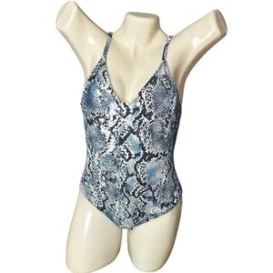 Shade & Shore Blue Snake Skin Print One Piece Bathing Suit sz M adjustable strap